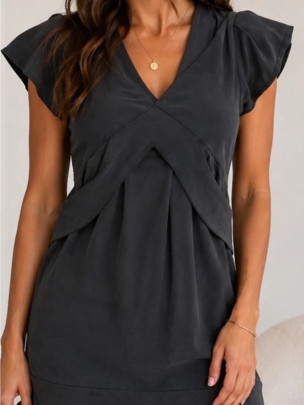 IRO Teela Mini Dress Sz 38 Black V-Neck Crossover Pleated Bodice LBD Cocktail